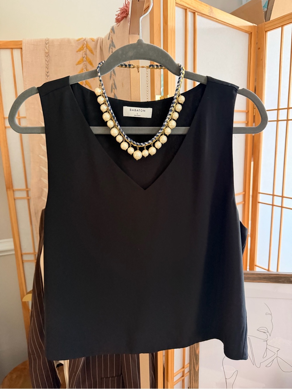 Babaton Black Sleeveless V-Neck Blouse Size L Minimalist Chic